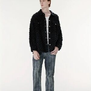 Stylish Black Textured Denim Jacket